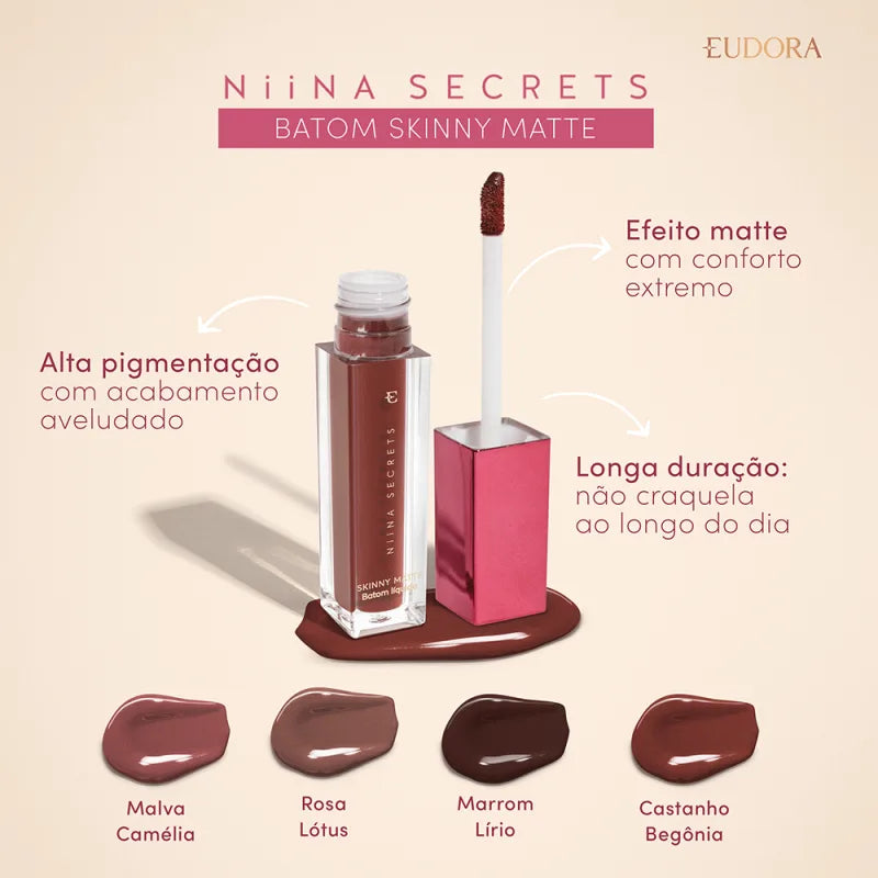 Batom Líquido Castanho Begônia Niina Secrets Skinny Matte 5ml