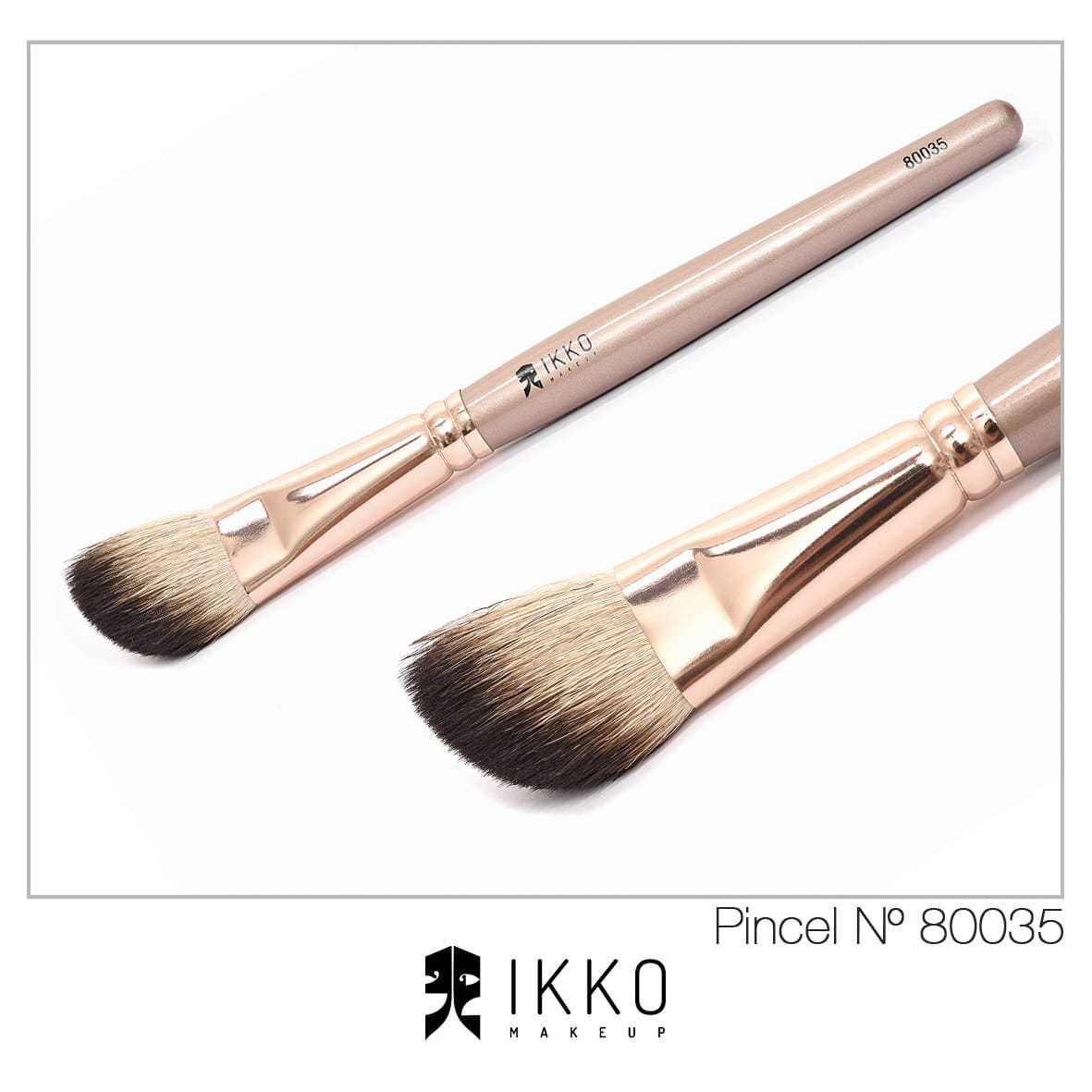 Pincel Para Pó / Blush / Contorno 80035  Linha Dourada - Ikko Makeup
